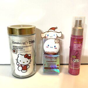 Hello Kitty The Creme Shop Makeup Beauty Lot 3 Piece Lip Balm Setting Spray Pads